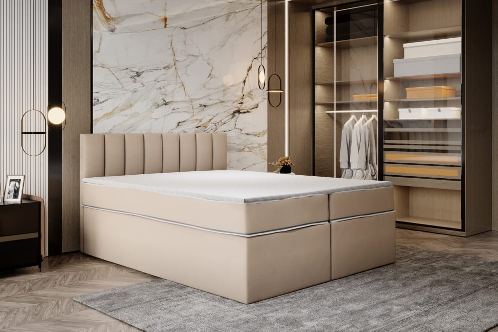 Ensemble sommier et matelas en velours beige 180x200 - Maisons du Monde