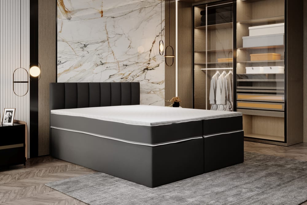 Ensemble sommier et matelas en velours gris foncé 200x200 - Maisons du Monde