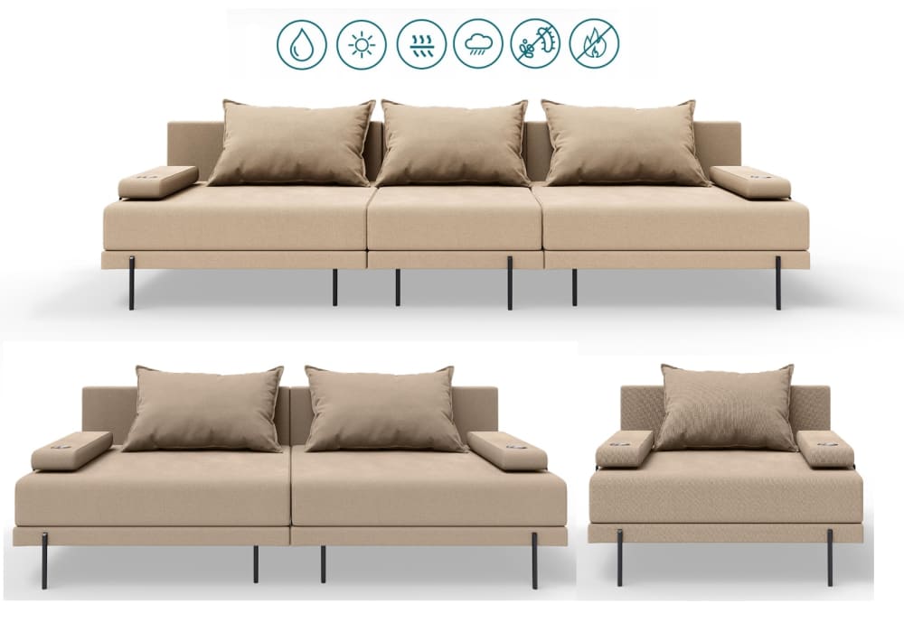 Salon de jardin 2 Canapés + 1 Fauteuil en bois BAHAMA beige