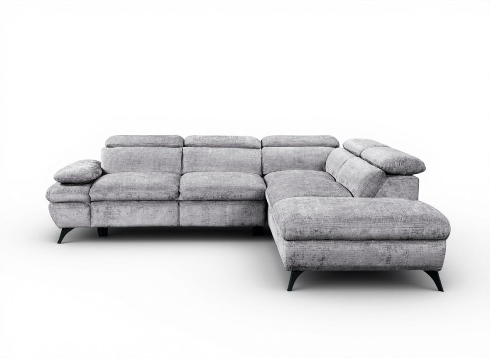 Canapé d'angle droit convertible avec coffre en velours chiné gris Canapé d'angle droit convertible avec coffre en velours chiné gris
