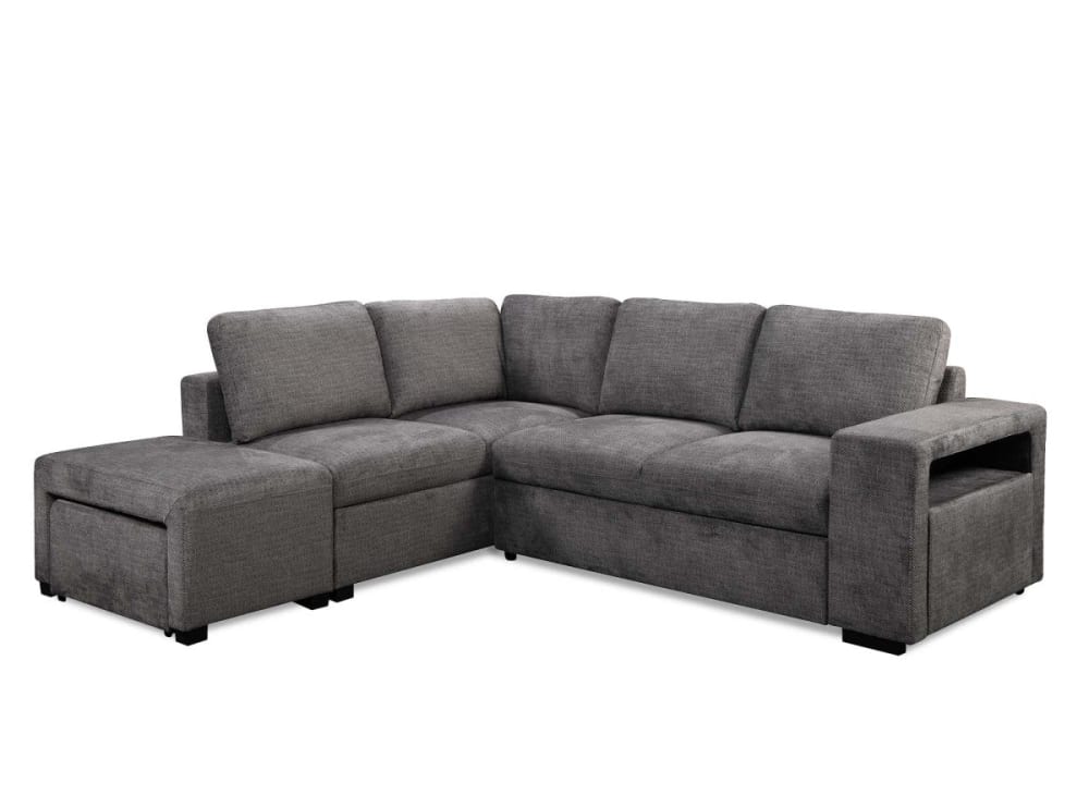 Canapé d'angle gauche convertible en tissu gris foncé