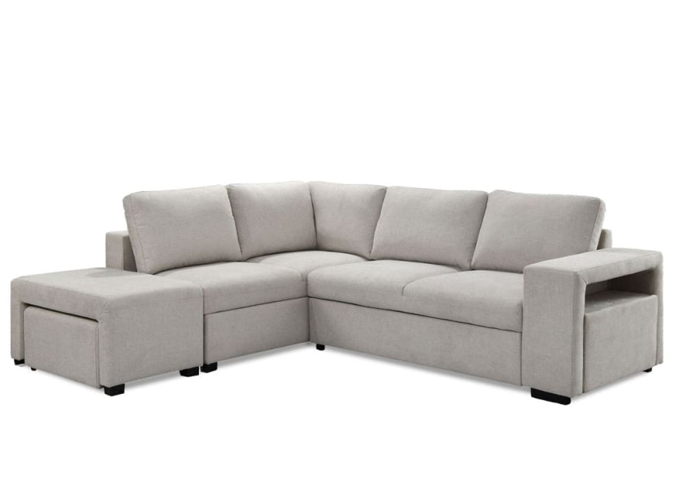 Canapé d'angle gauche convertible en tissu beige