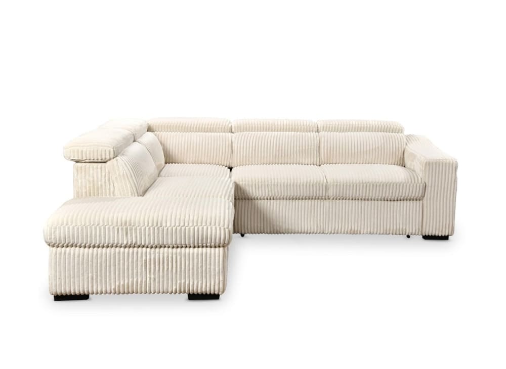 Canapé d'angle gauche convertible avec coffre en velours beige côtelé