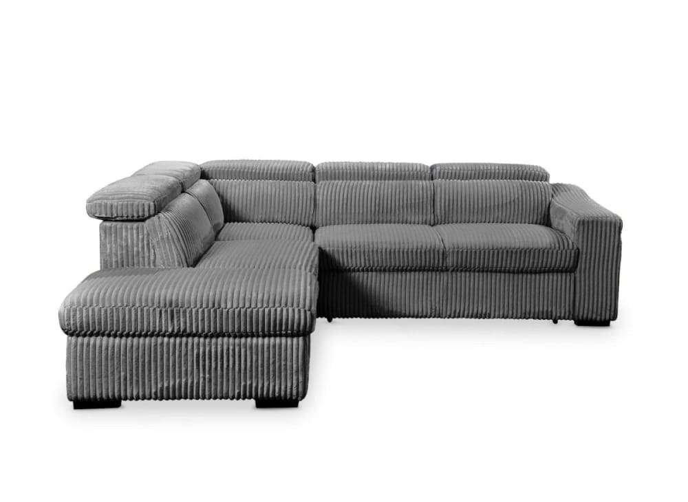 Canapé d'angle gauche convertible avec coffre en velours côtelé gris