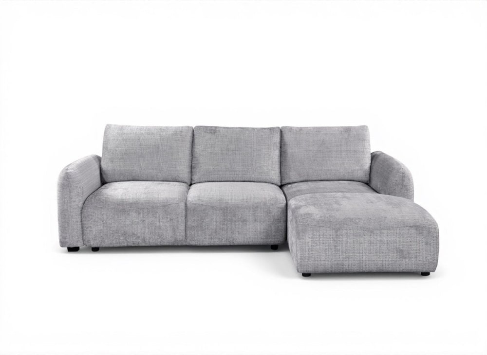 Canapé d'angle droit convertible avec coffre en velours chiné gris Canapé d'angle droit convertible avec coffre en velours chiné gris