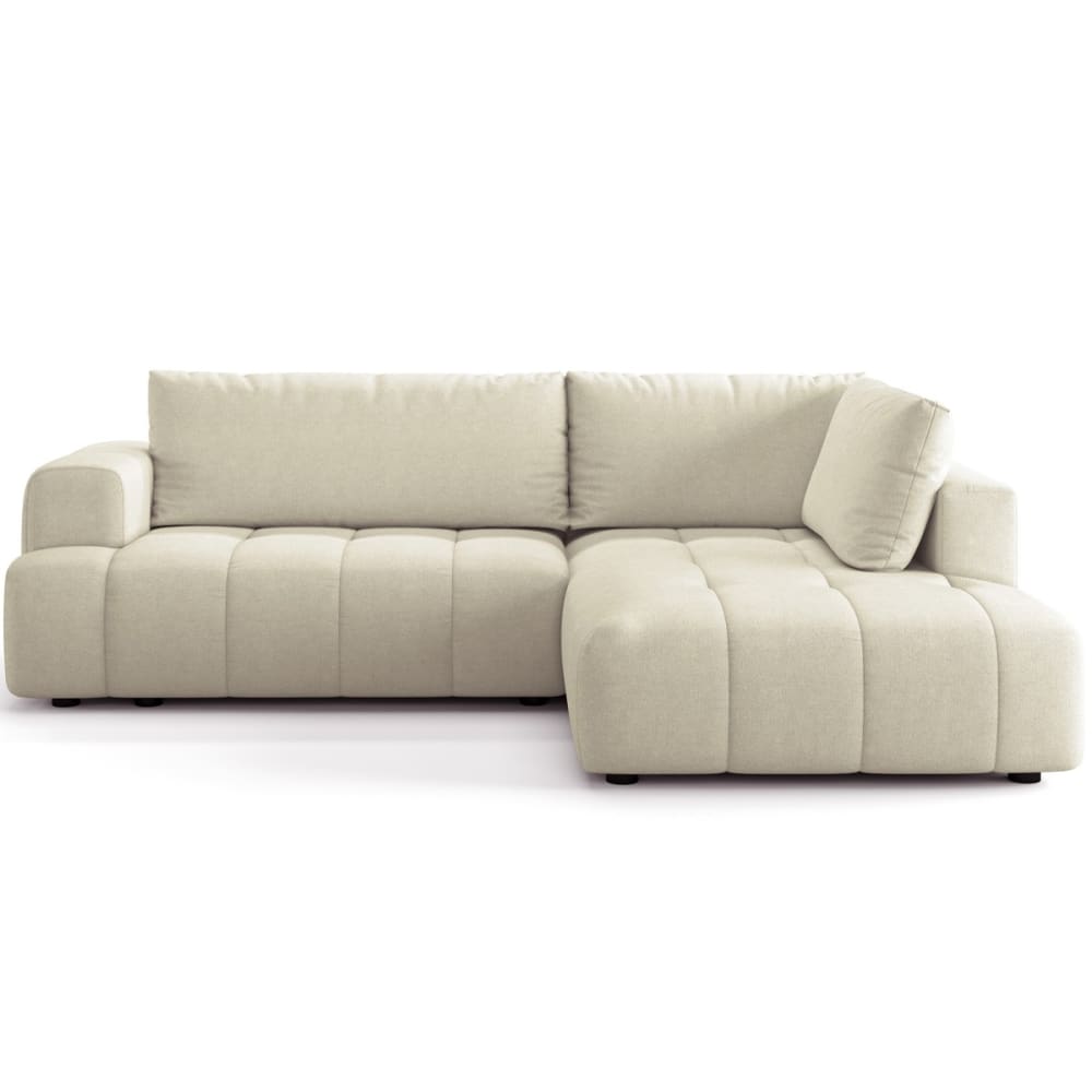 Canapé d'angle droit convertible 4 places en tissu chenille beige