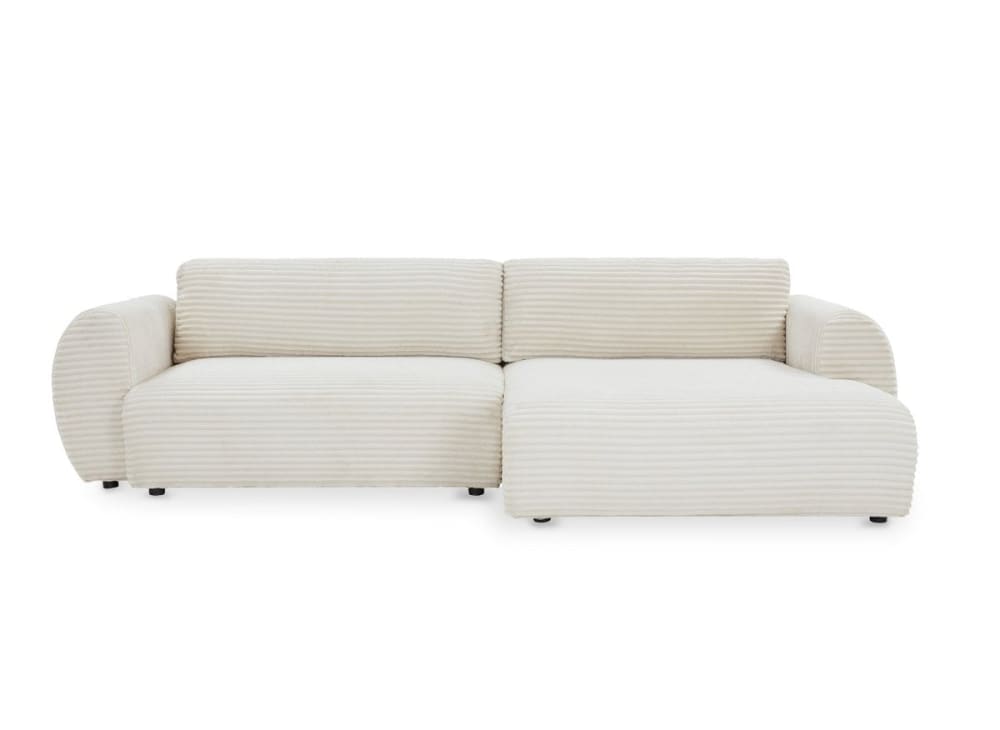 Canapé d'angle droit convertible avec coffre velours gros côtelé beige