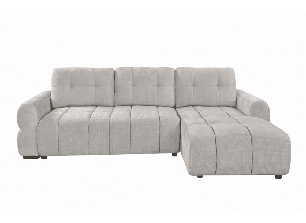 Canapé d'angle droit convertible avec coffre en velours chiné beige Canapé d'angle droit convertible avec coffre en velours chiné beige