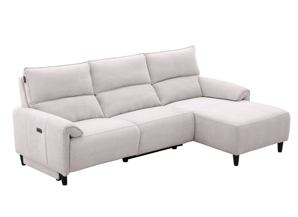 Canapé d'angle droit relax électrique en tissu beige
