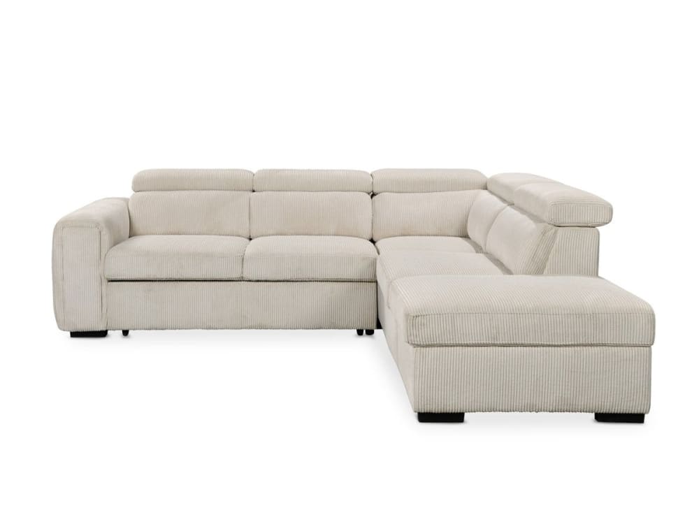 Canapé d'angle droit convertible avec coffre velours côtelé beige Canapé d'angle droit convertible avec coffre velours côtelé beige