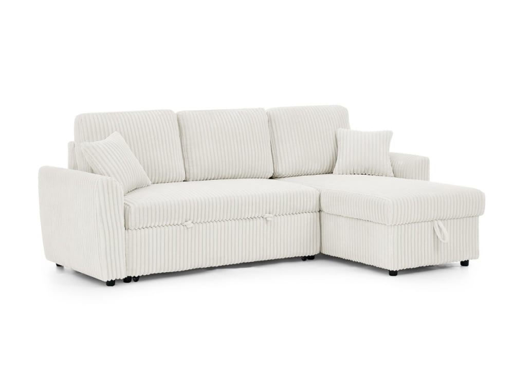 Canapé d'angle convertible réversible coffre velours côtelé beige