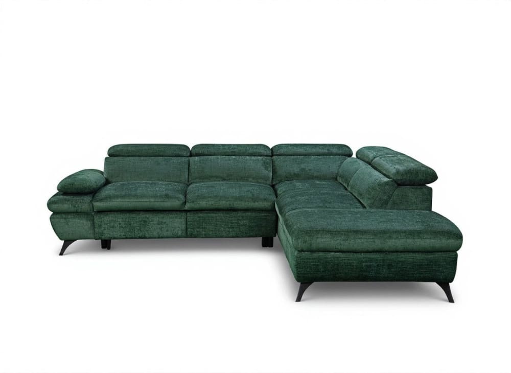 Canapé d'angle droit convertible avec coffre velours chiné vert Canapé d'angle droit convertible avec coffre velours chiné vert