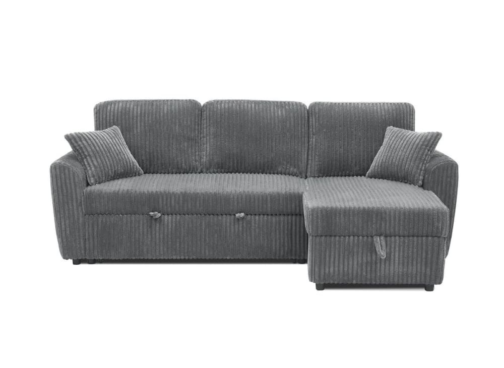 Canapé d'angle convertible réversible coffre velours côtelé épais gris