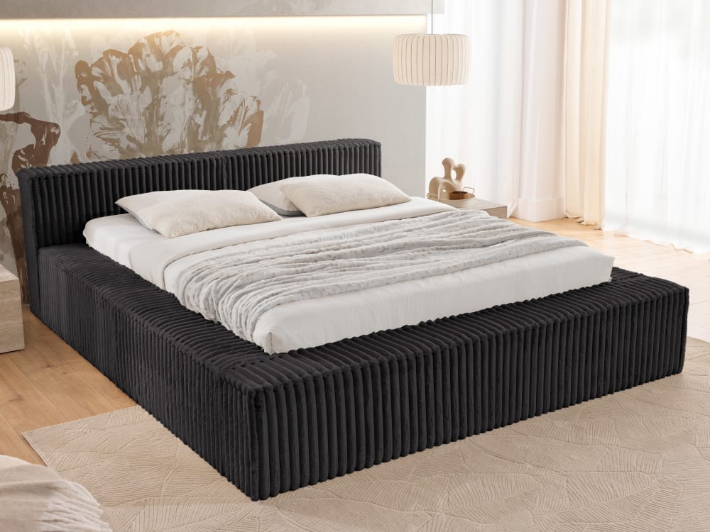 Lit rembourré 160x200 en velours côtelé pelucheux