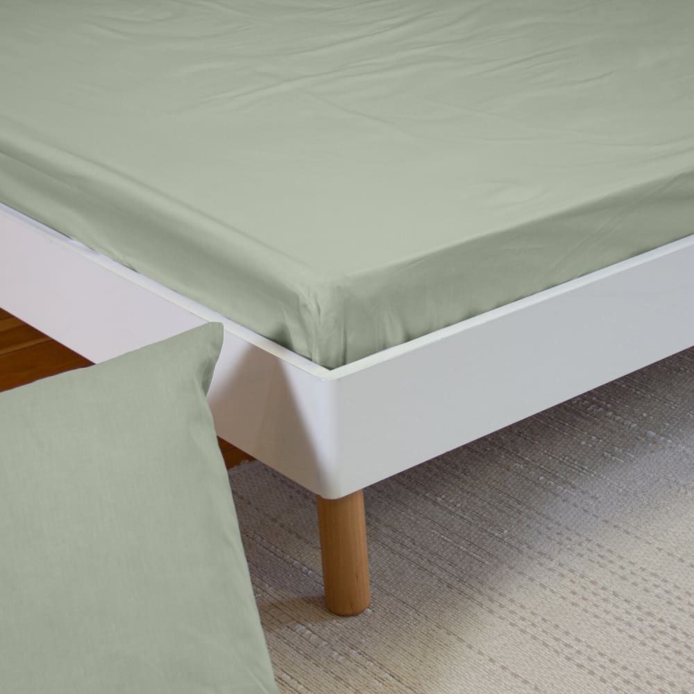 Drap housse percale de coton vert sauge 160x200 cm — vue 3