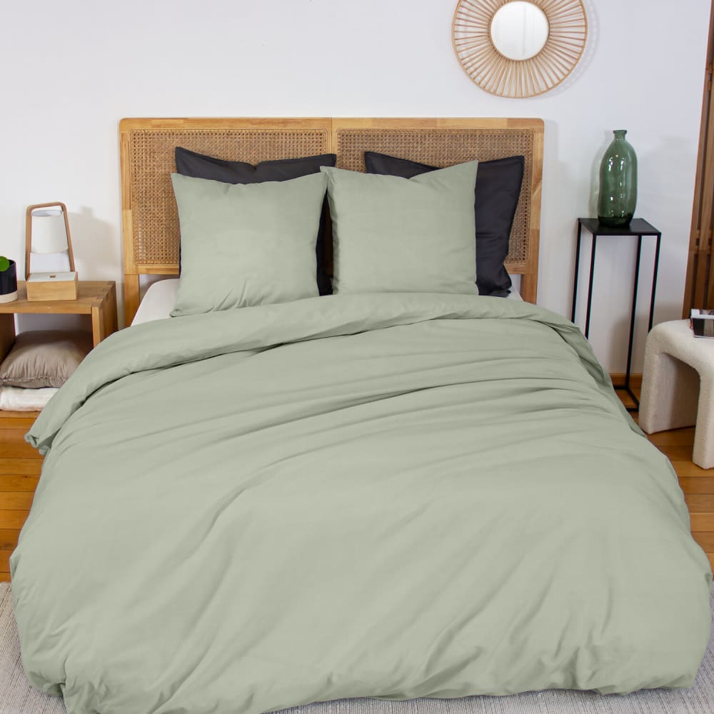 Drap housse percale de coton vert sauge 160x200 cm — vue 4