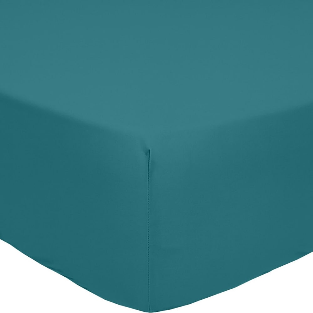 Drap housse percale de coton vert émeraude 180x200 cm