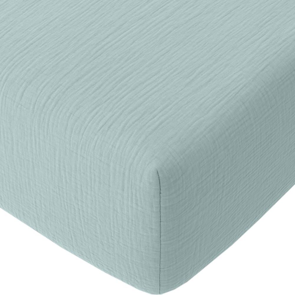 Drap housse gaze de coton bleu givrée 140x190 cm