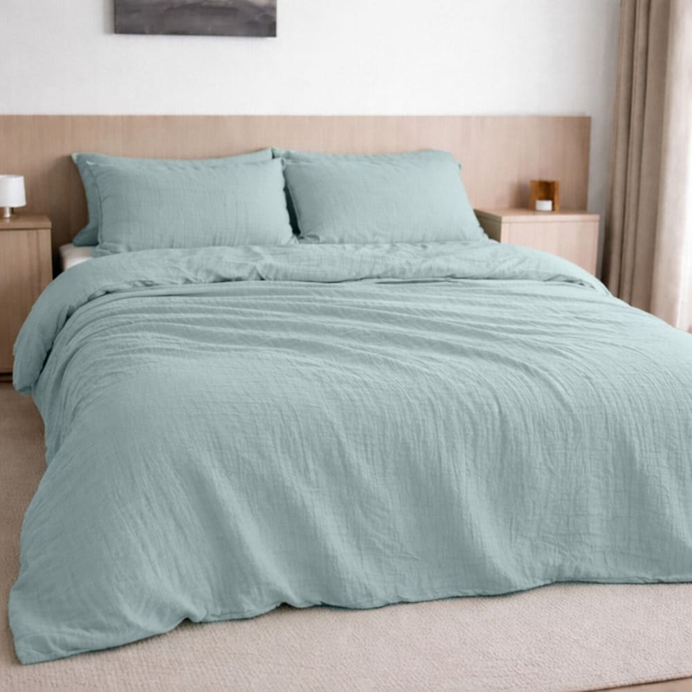 Drap housse gaze de coton bleu givrée 140x190 cm — vue 4