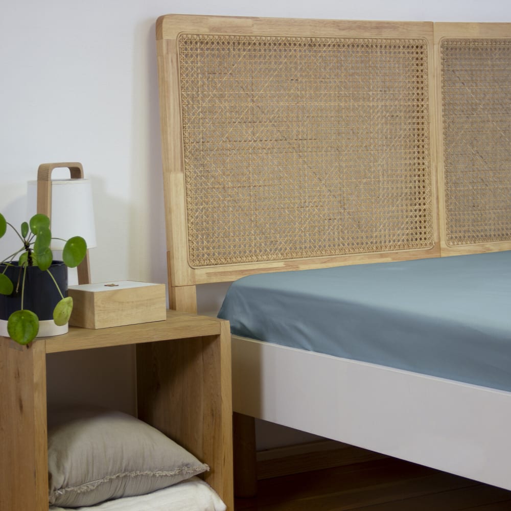 Drap housse percale de coton bleu fumé 140x190 cm