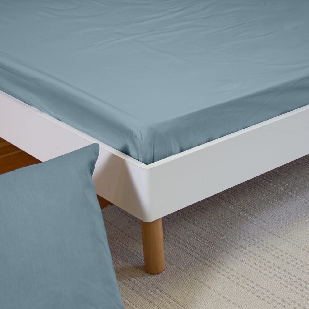 Drap housse percale de coton bleu fumé 140x190 cm — vue 3