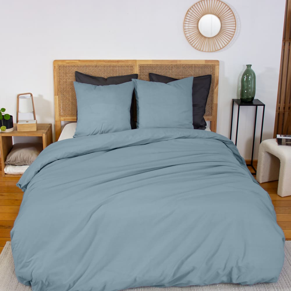 Drap housse percale de coton bleu fumé 140x190 cm — vue 4