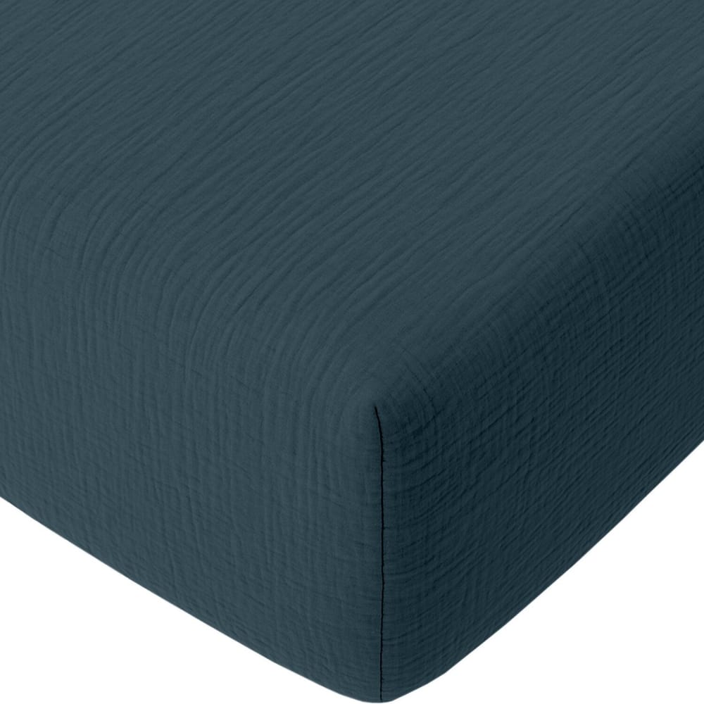 Drap housse gaze de coton bleu petrole 140x190 cm