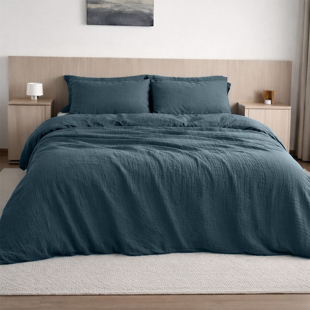 Drap housse gaze de coton bleu petrole 140x190 cm — vue 3