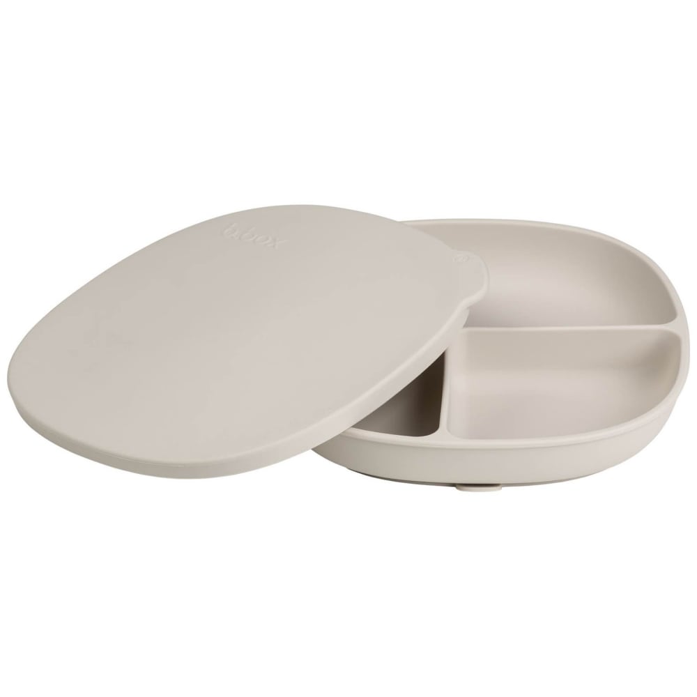 Assiette bébé silicone ventouse avec couvercle beige 28x26x8 cm