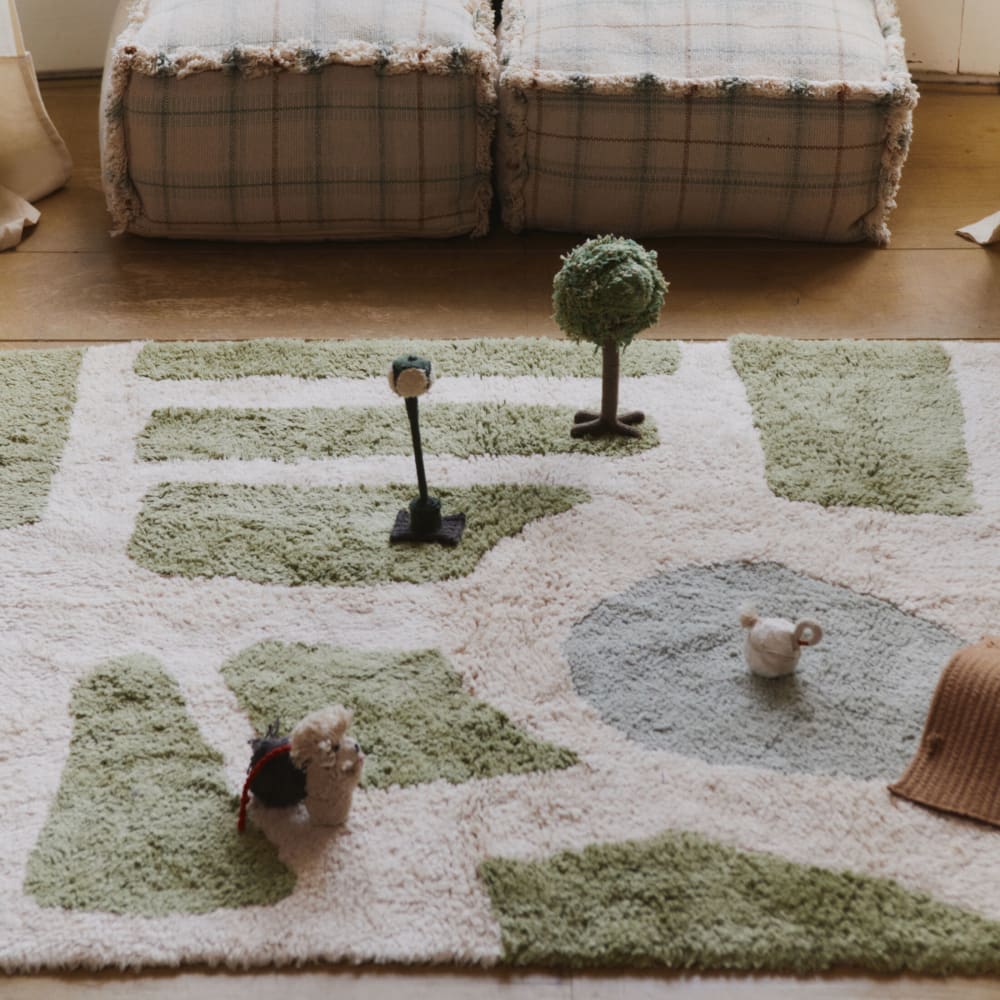 Waschbarer Spielteppich Hyde Park, Baumwollgrün, 90 x 130 cm -