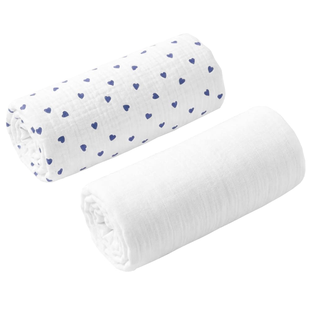 Lot de 3 draps housse couffin bébé gaze de coton bleu 70x30 cm