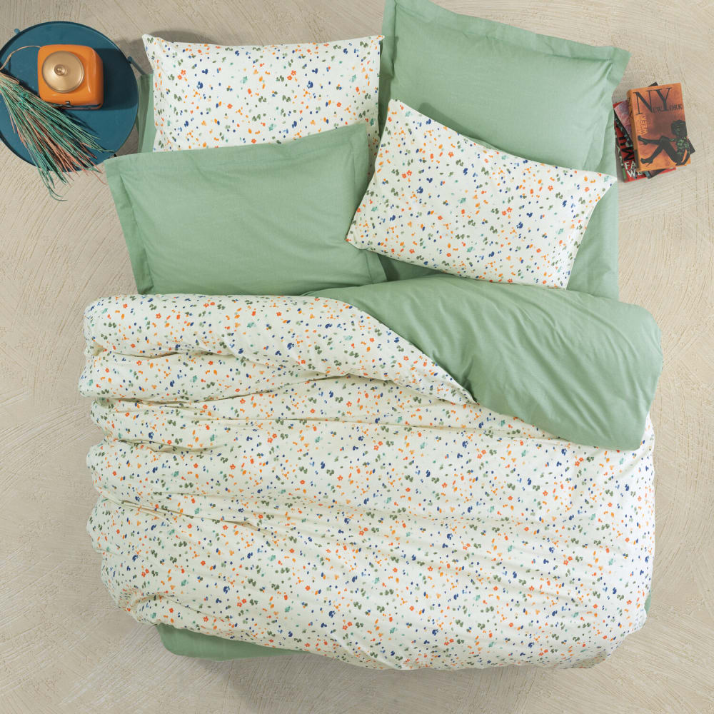 Parure de lit 100% coton imprimée confettis + 1 taie 140x200 cm