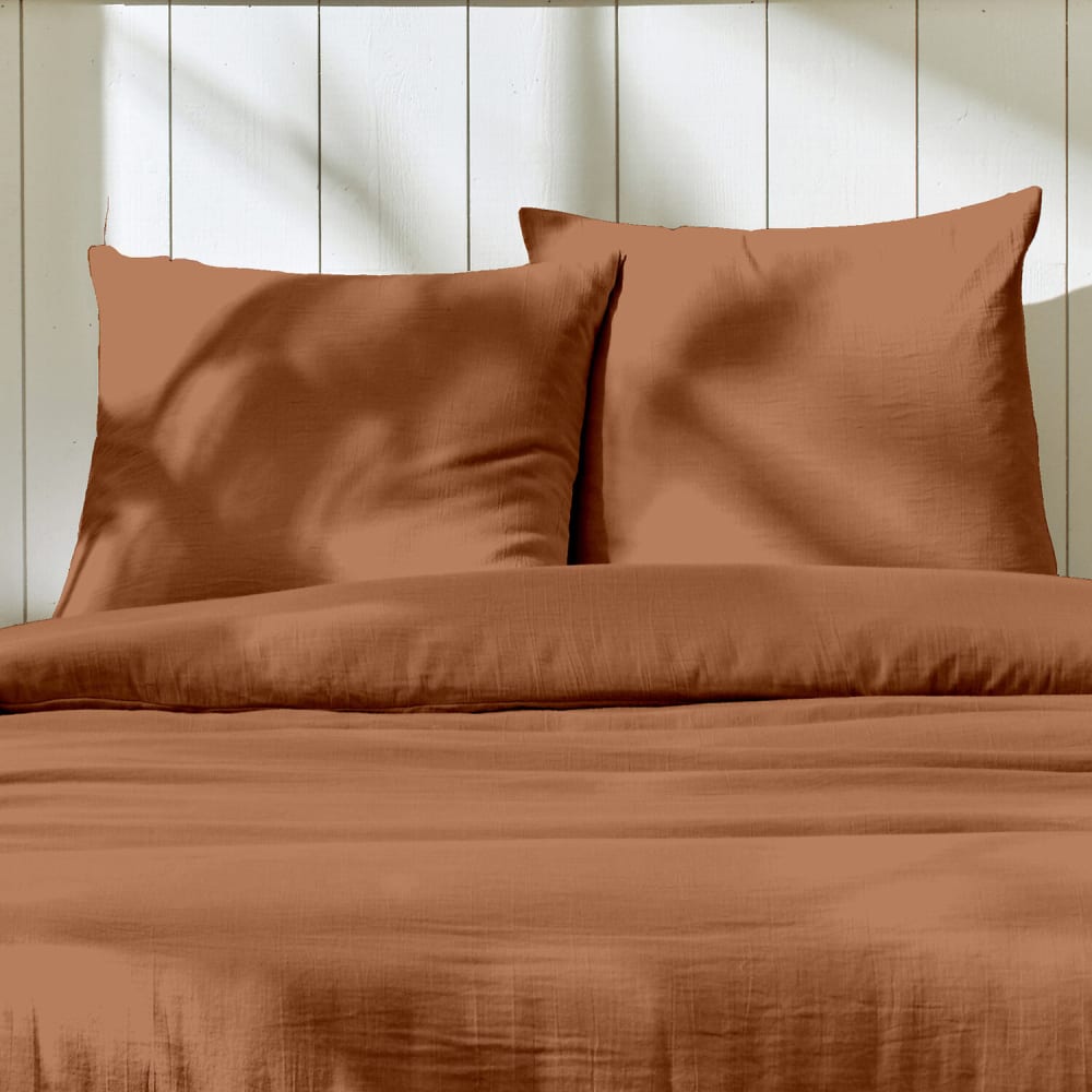Parure de lit + 2 taies gaze coton rouge 260x240 — vue 4