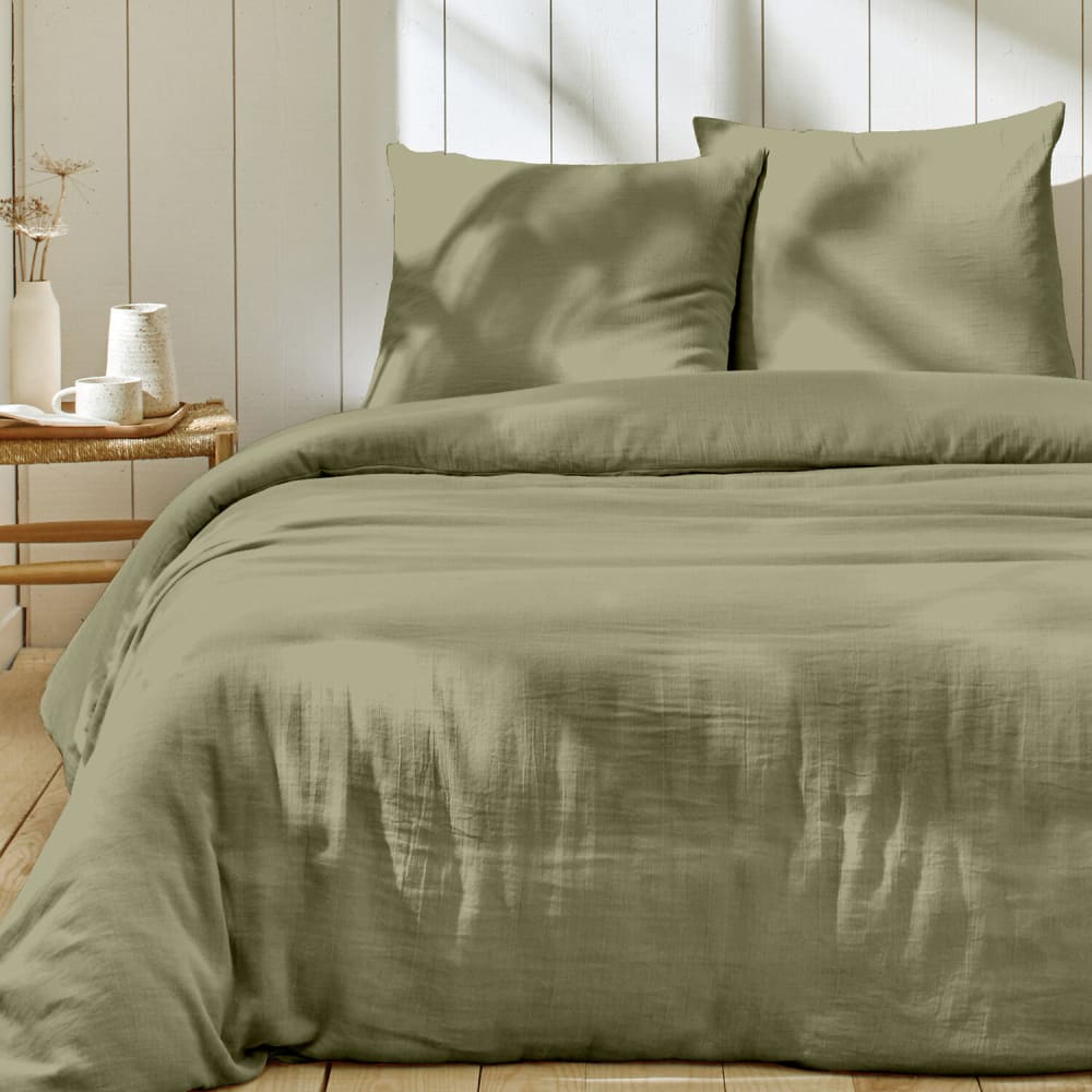 Parure de lit vert de gris + 2 taies gaze coton 260x240 — vue 3