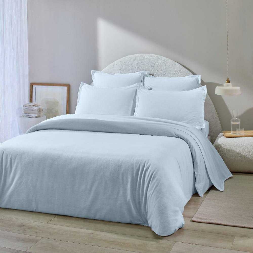 Housse de couette flanelle de coton bleu clair 240x220 cm