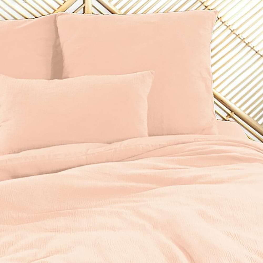 Parure housse de couette gaze de coton rose pêche 260x240 cm — vue 3