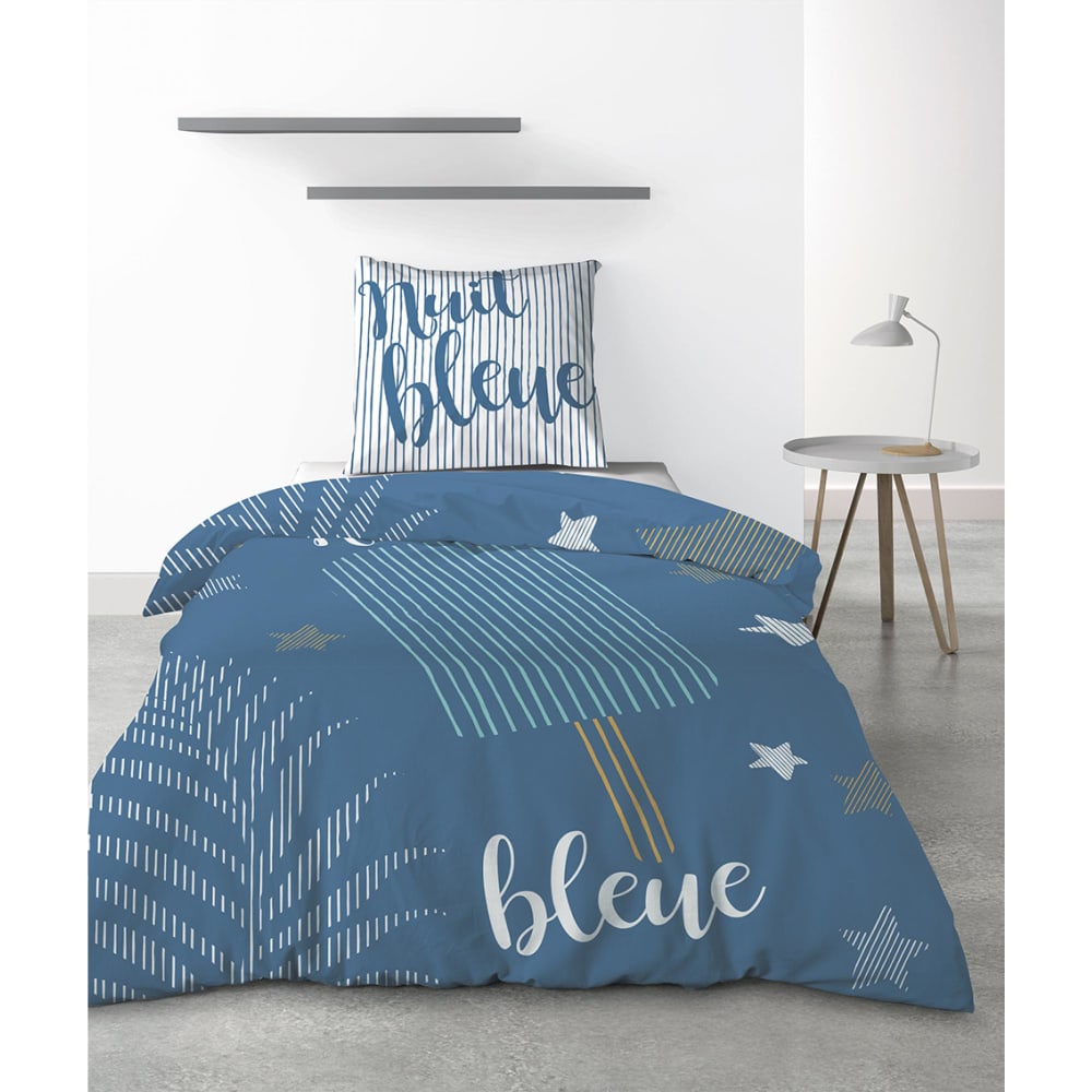 Parure de lit 1 personne Nuit bleue avec housse de couette et taie d'o