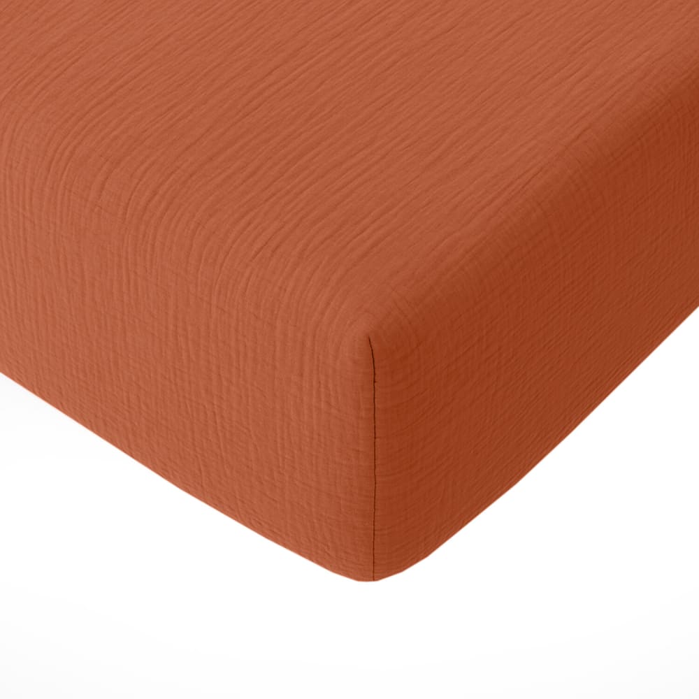 Drap housse gaze de coton safransafran mineral 180x200 cm