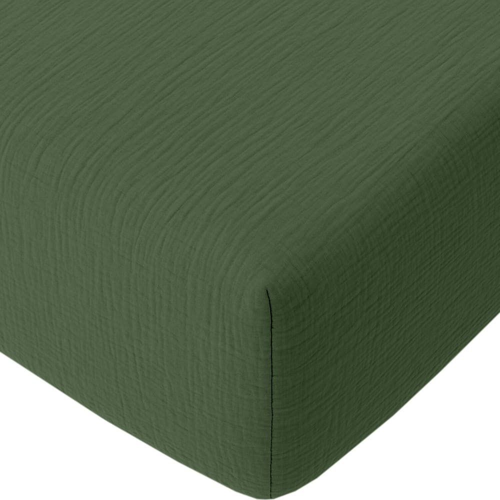 Drap housse gaze de coton vert cèdre 160x200 cm