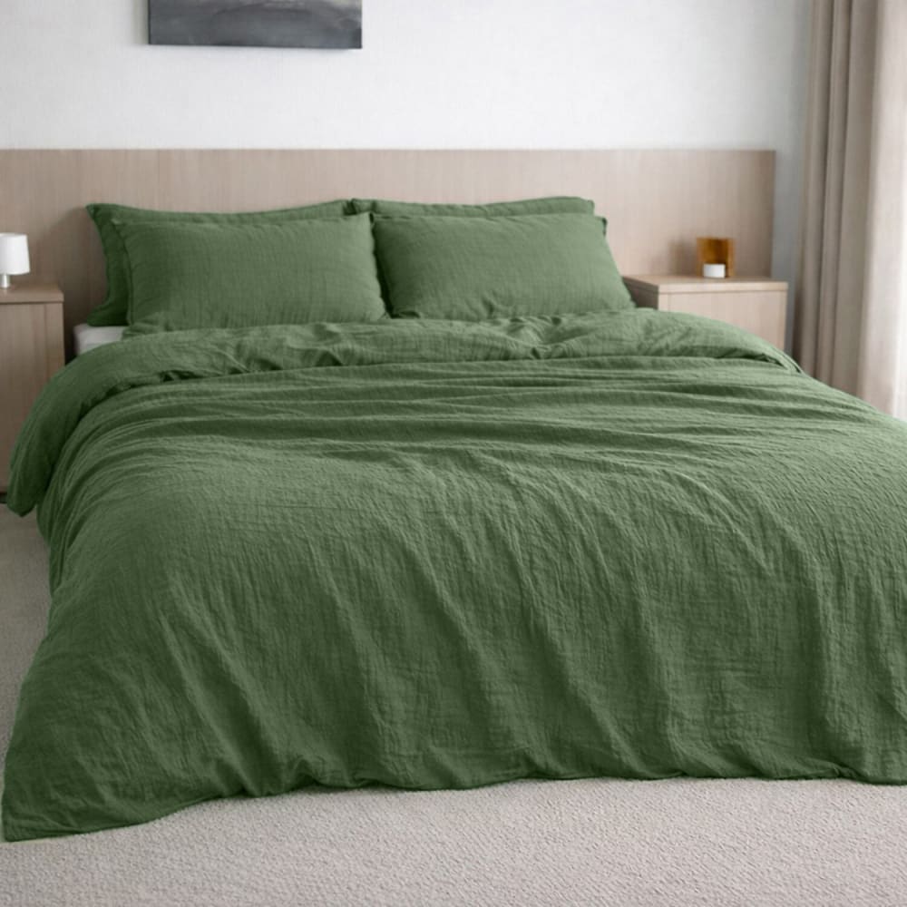 Drap housse gaze de coton vert cèdre 160x200 cm — vue 4
