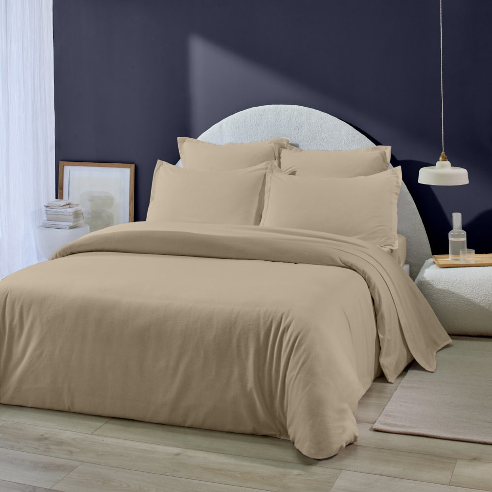 Housse de couette flanelle de coton beige 240x220 cm