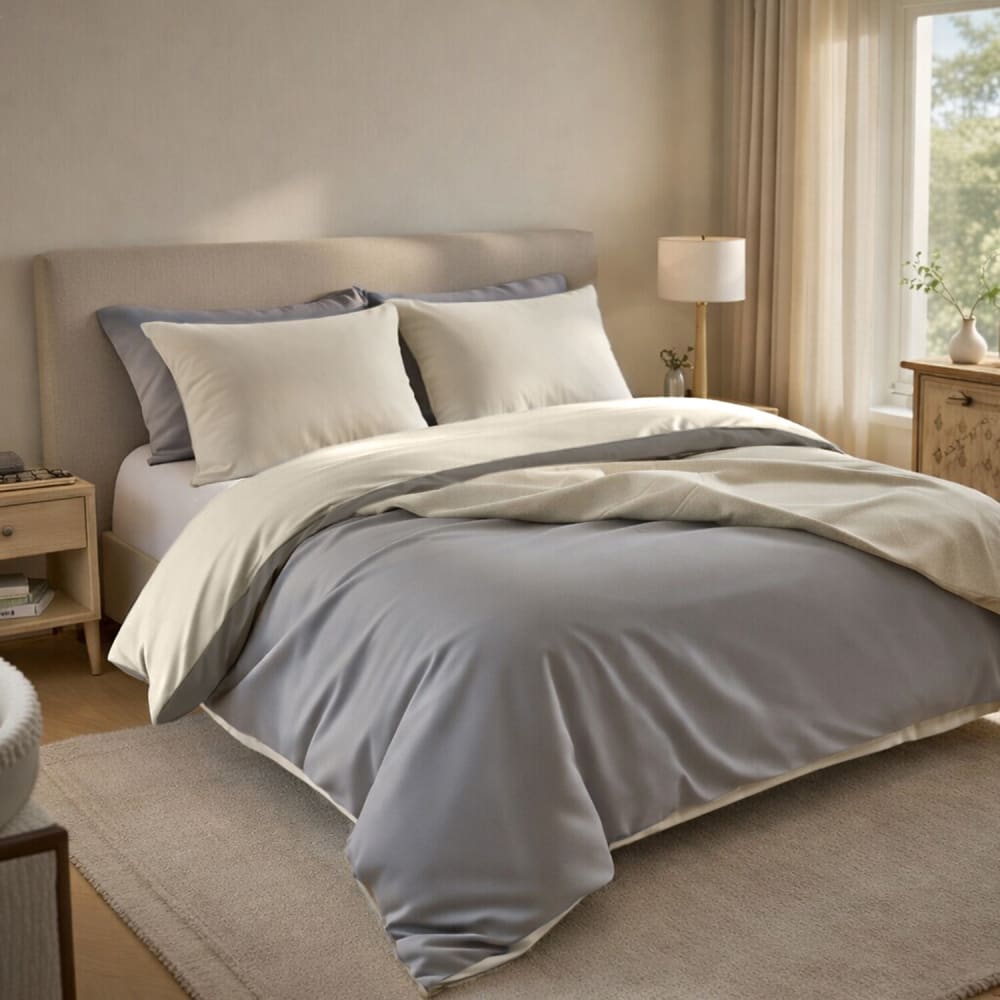 Housse de couette réversible en percale de coton uni écru 240x220 cm
