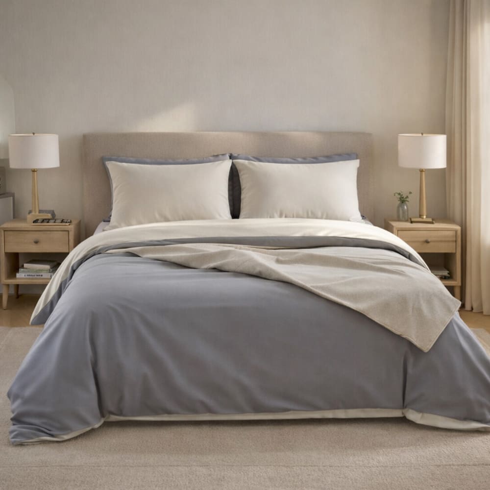 Housse de couette réversible en percale de coton uni écru 240x220 cm — vue 3