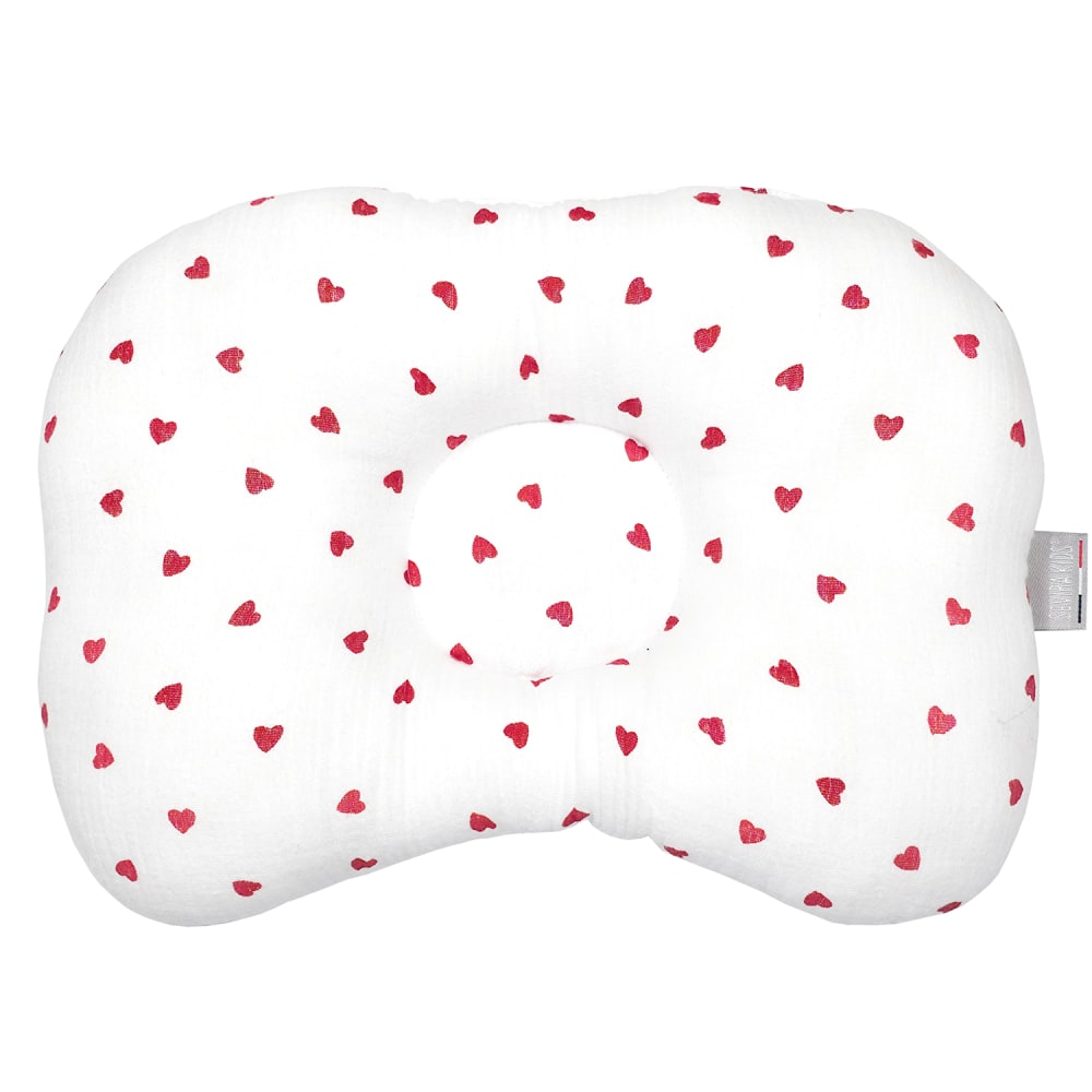 Coussin cale tête bébé en gaze de coton rouge 30 cmx25 cm