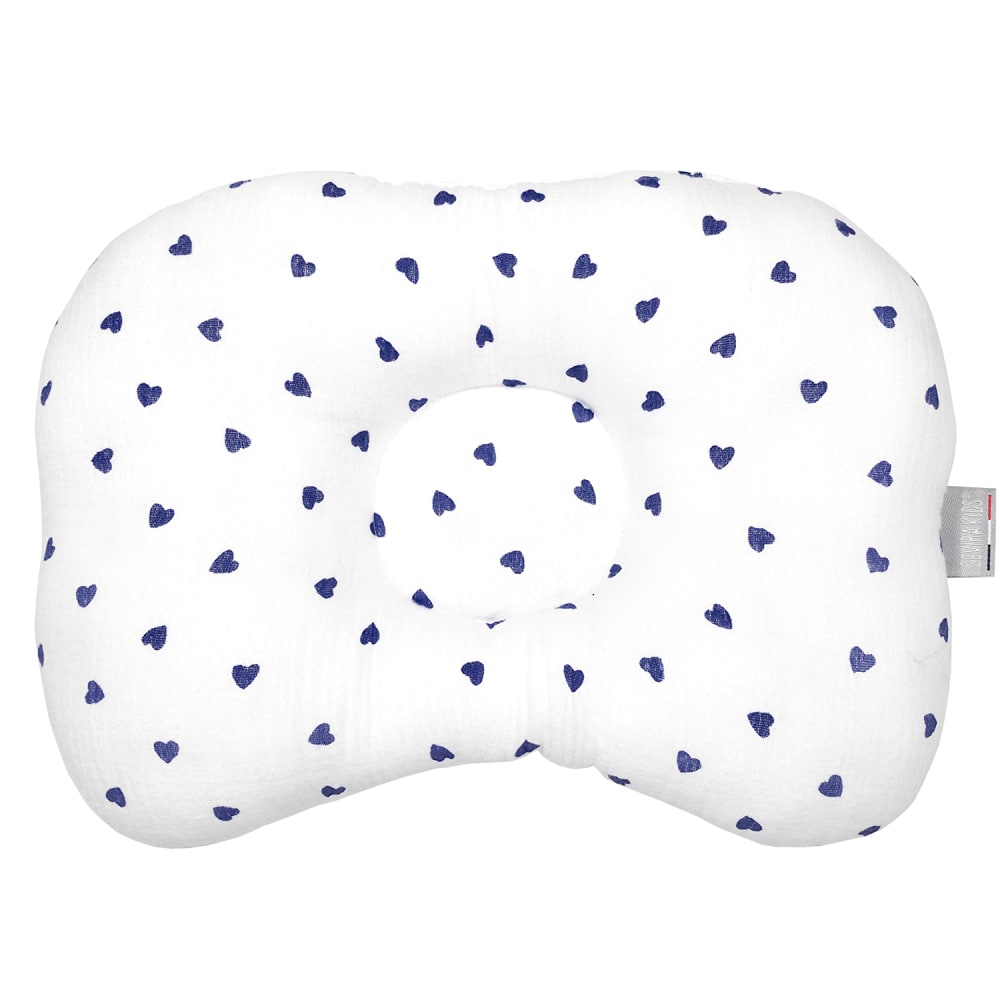 Coussin cale tête bébé en gaze de coton bleu 30 cmx25 cm