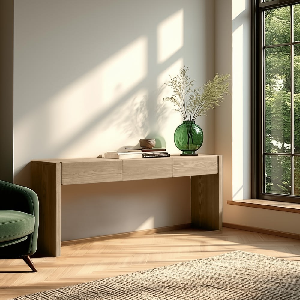 Console couleur naturelle 3 tiroirs design arrondi