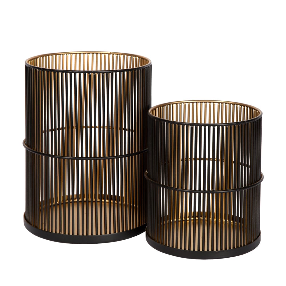 Atmooz Kerzenhalter aus Metall, Schwarz und Gold, 2er-Set, 13/15 cm Schwarz Metall