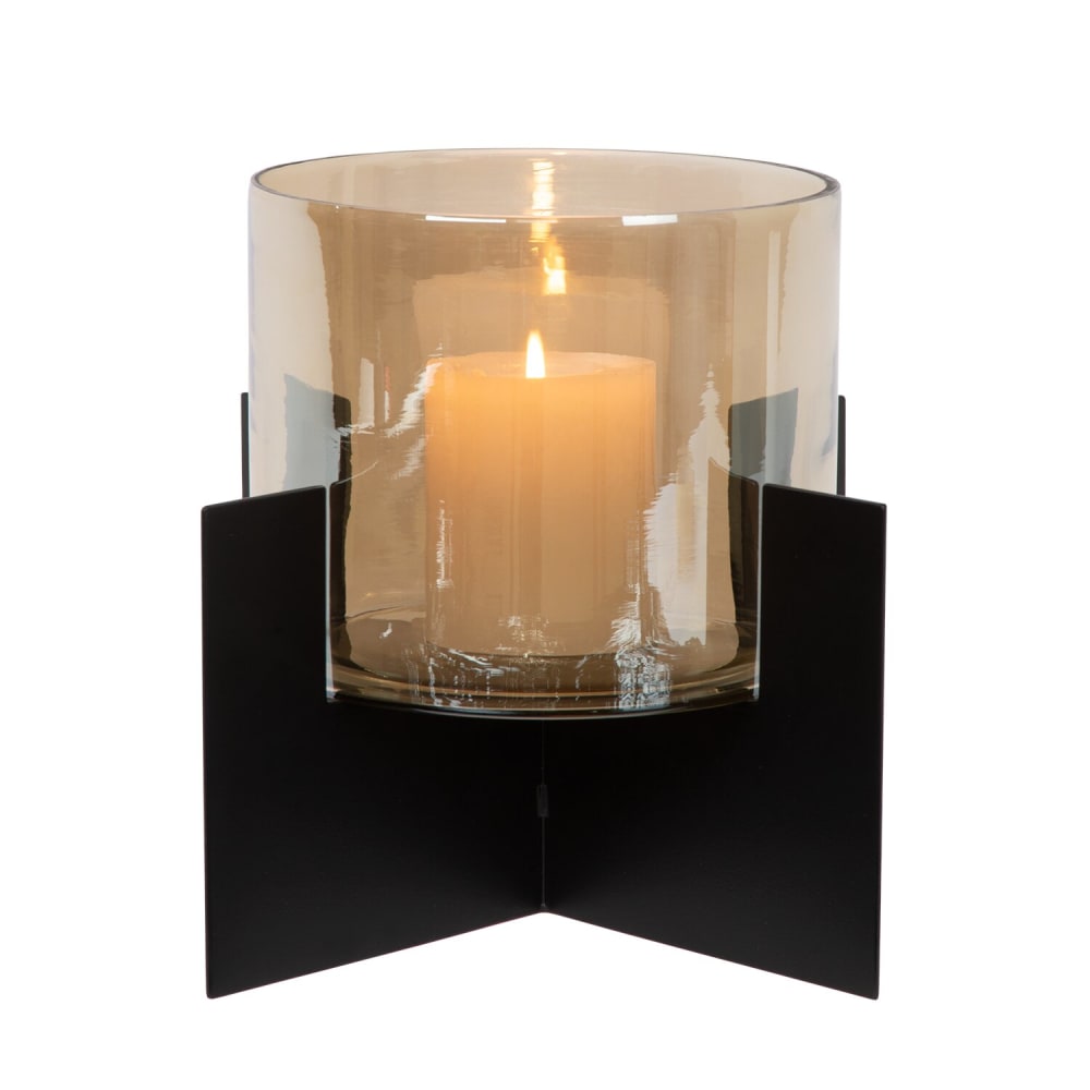 Atmooz Kerzenhalter aus Glas und Metall, 26 cm breit, Schwarz Schwarz Metall