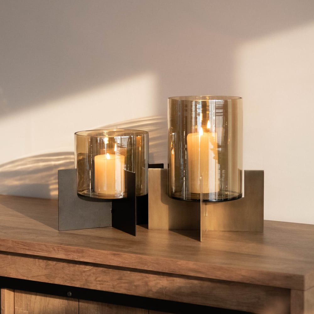 Kerzenhalter aus Glas und Metall, 26 cm breit, Schwarz - Maisons