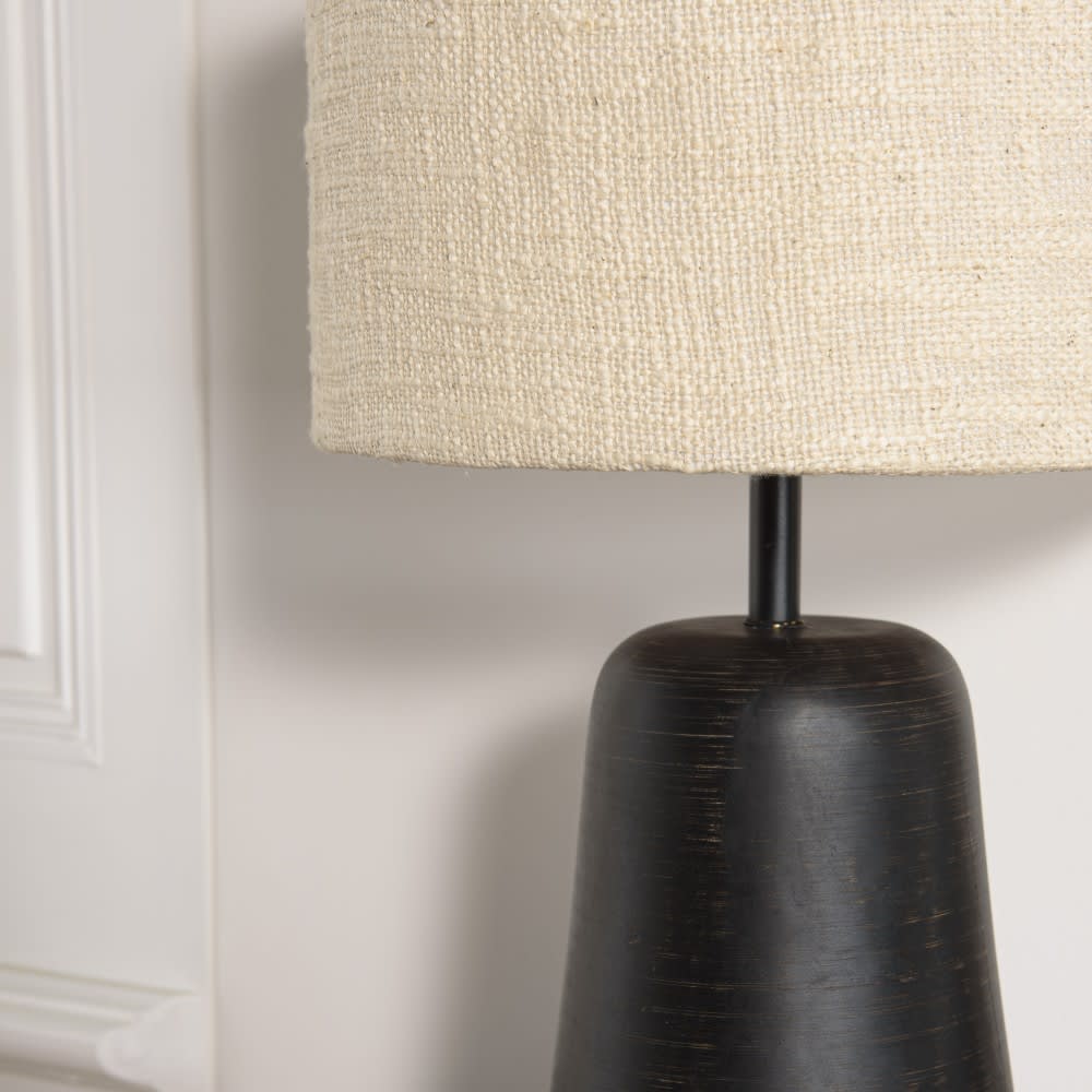 Lampe à poser 28x28cm manguier antique abat-jour en tissu beige — vue 3